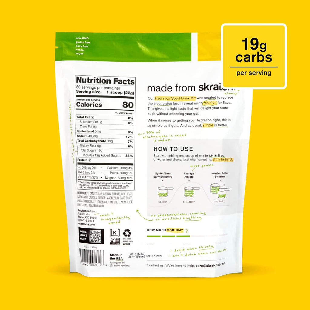 Skratch Labs Hydration Powder | Sport Drink Mix | Electrolytes Powder for Exercise, Endurance, and Performance | Lemon + Lime | 60 Servings | Non-Gmo, Vegan, Kosher